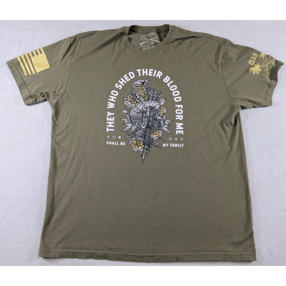 Grunt Style Shirt Mens 2XL XXL Green Military Patriotic USA Guns America Flag